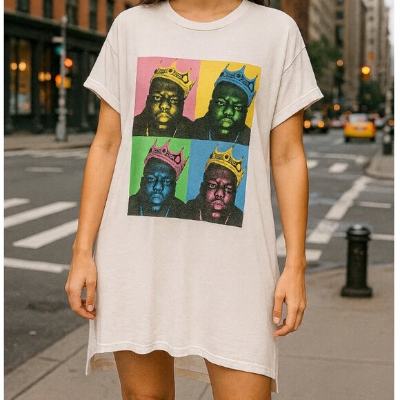 Free People x Daydreamer Notorious BIG Slit Tunic T-shirt Hi Lo Medium - Picture 1 of 9